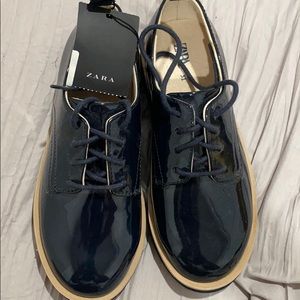 NEW Girls Zara Navy Blue lace up shoe